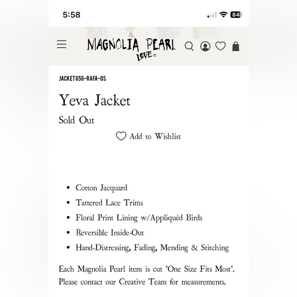 Magnolia Pearl Yeva Jacket 656-Rafa-OS with original tags, worn once, reversible - Picture 9 of 9